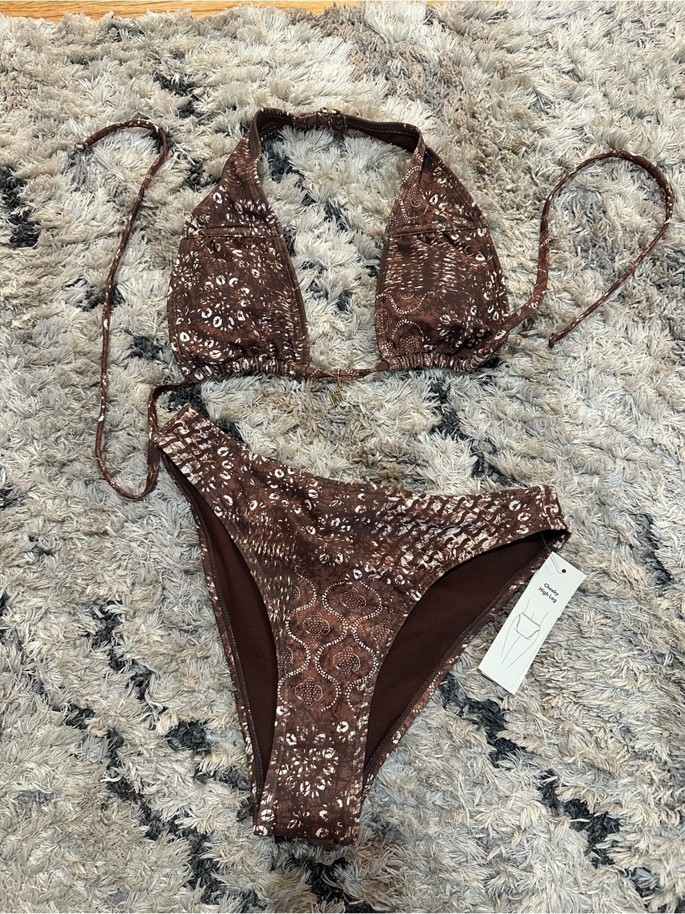 No Boundaries Brown Metallic Print Triangle Bikini